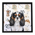Tricolor Cavalier Spaniel Coffee Bar Framed Metal Print Bathroom, Kitchen, Office, Home Decor Wall Art Ready to Hang, Square, 8X8
