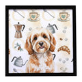 Cavapoo Coffee Bar Framed Metal Print Bathroom, Kitchen, Office, Home Decor Wall Art Ready to Hang, Square, 8X8
