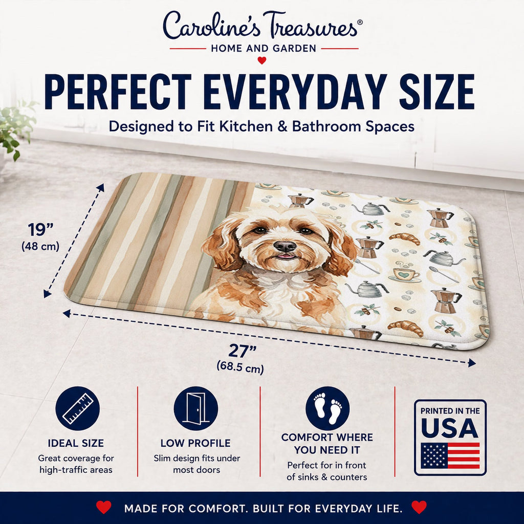 Cavapoo Coffee Bar Memory Foam Kitchen Mat Machine Washable Anti-Fatigue Cushion Comfort Bath or Kitchen Rug