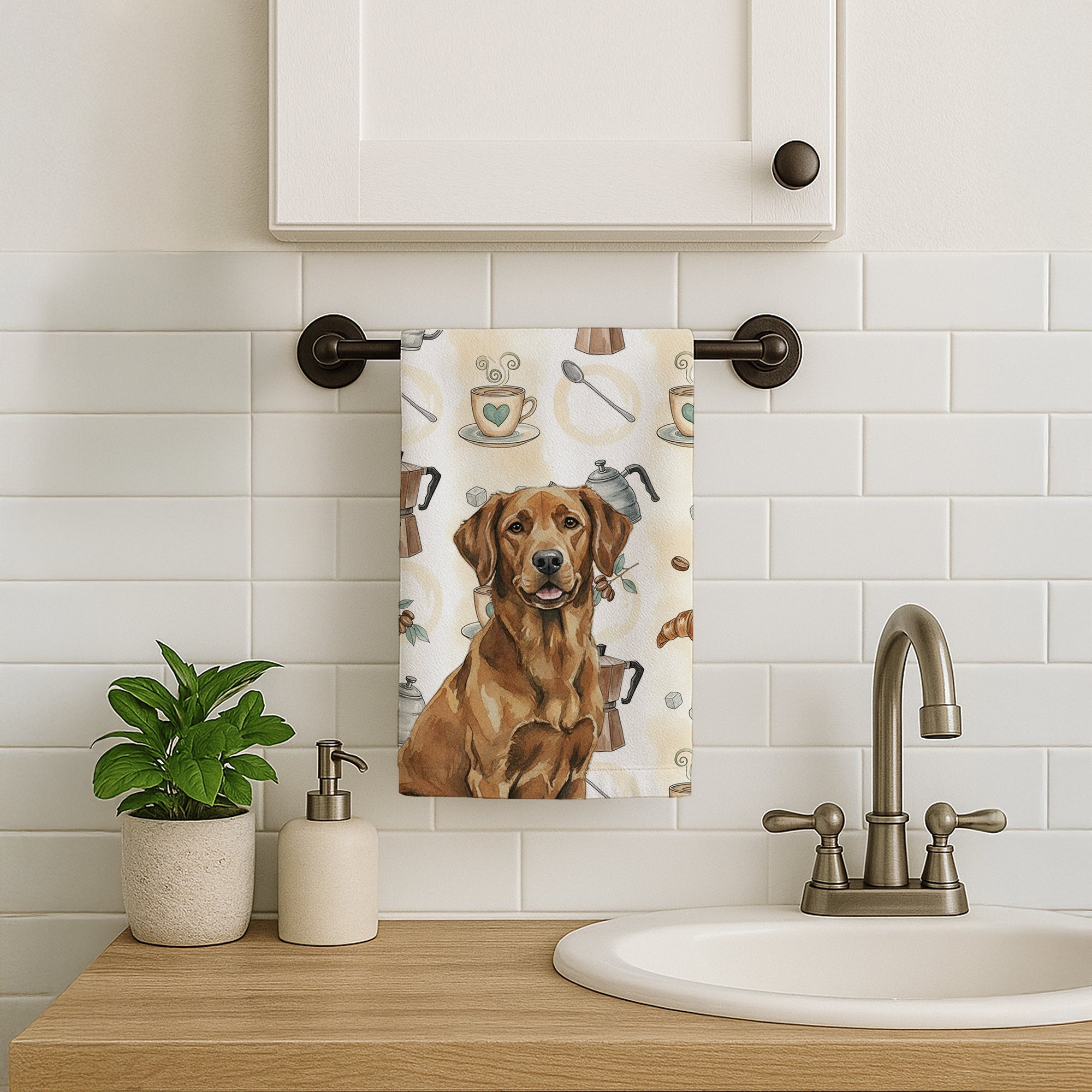 Chesapeake Bay Retriever Coffee Bar Kitchen Towel Velour Plush Front and Cotton Loop Back Machine Washable