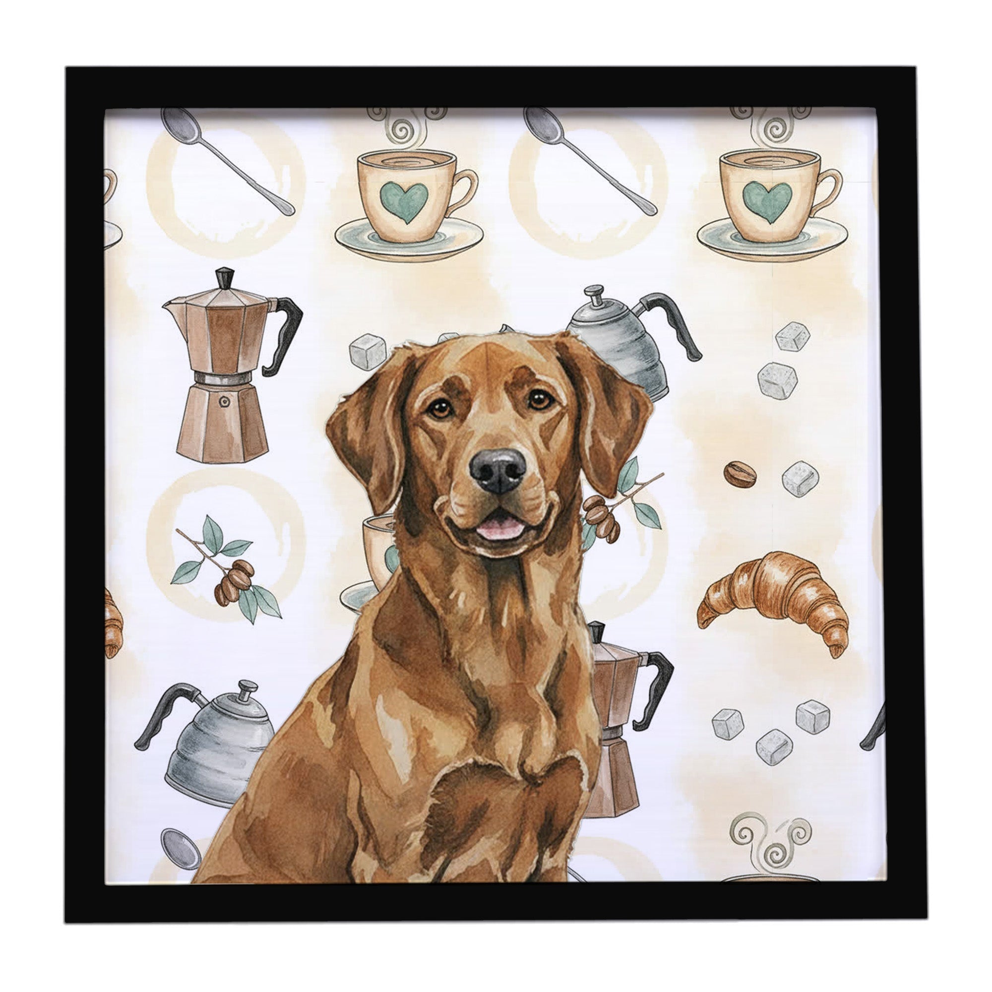 Chesapeake Bay Retriever Coffee Bar Framed Metal Print Bathroom, Kitchen, Office, Home Decor Wall Art Ready to Hang, Square, 8X8