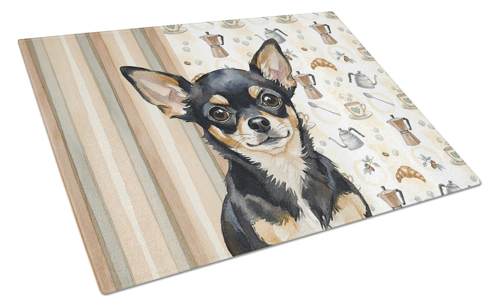Black and Tan Chihuahua Coffee Bar Cutting Board Tempered Glass Kitchen Cutting Surface, Heat Resistant Chopping, Non-Slip Feet, Food Prep & Serving