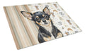 Black and Tan Chihuahua Coffee Bar Cutting Board Tempered Glass Kitchen Cutting Surface, Heat Resistant Chopping, Non-Slip Feet, Food Prep & Serving