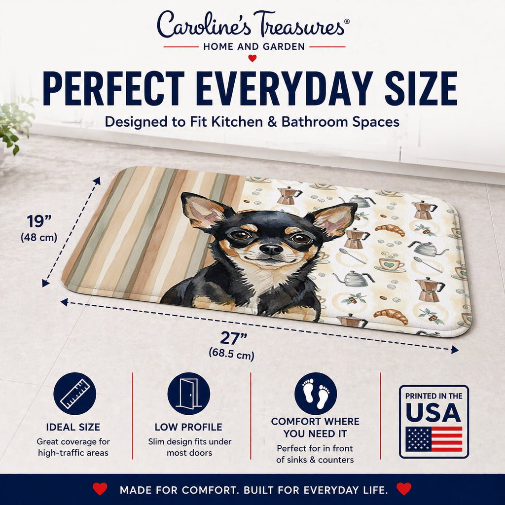 Black and Tan Chihuahua Coffee Bar Memory Foam Kitchen Mat Machine Washable Anti-Fatigue Cushion Comfort Bath or Kitchen Rug