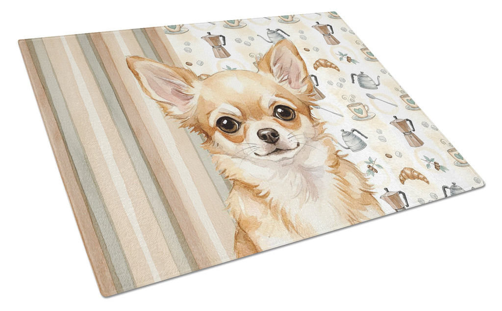 Fawn Chihuahua Coffee Bar Cutting Board Tempered Glass Kitchen Cutting Surface, Heat Resistant Chopping, Non-Slip Feet, Food Prep & Serving