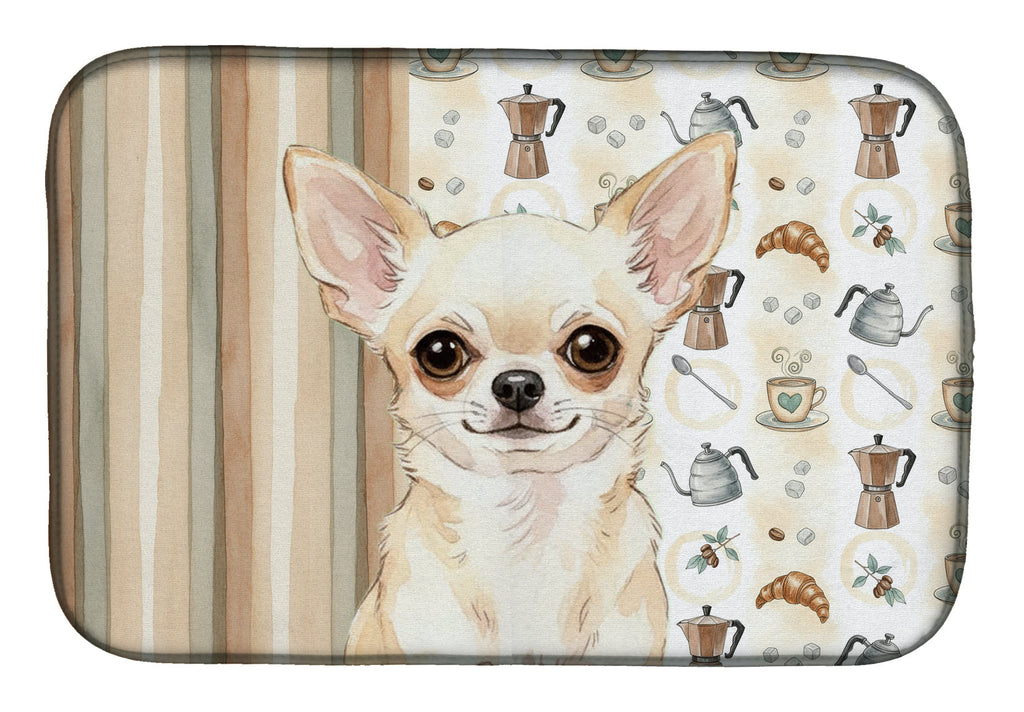 Cream Chihuahua Coffee Bar Dish Drying Mat Absorbent Dish Drying Mat Pad for Kitchen Counter Dish Drainer Mat for Countertop, 14 x 21", Multicolor
