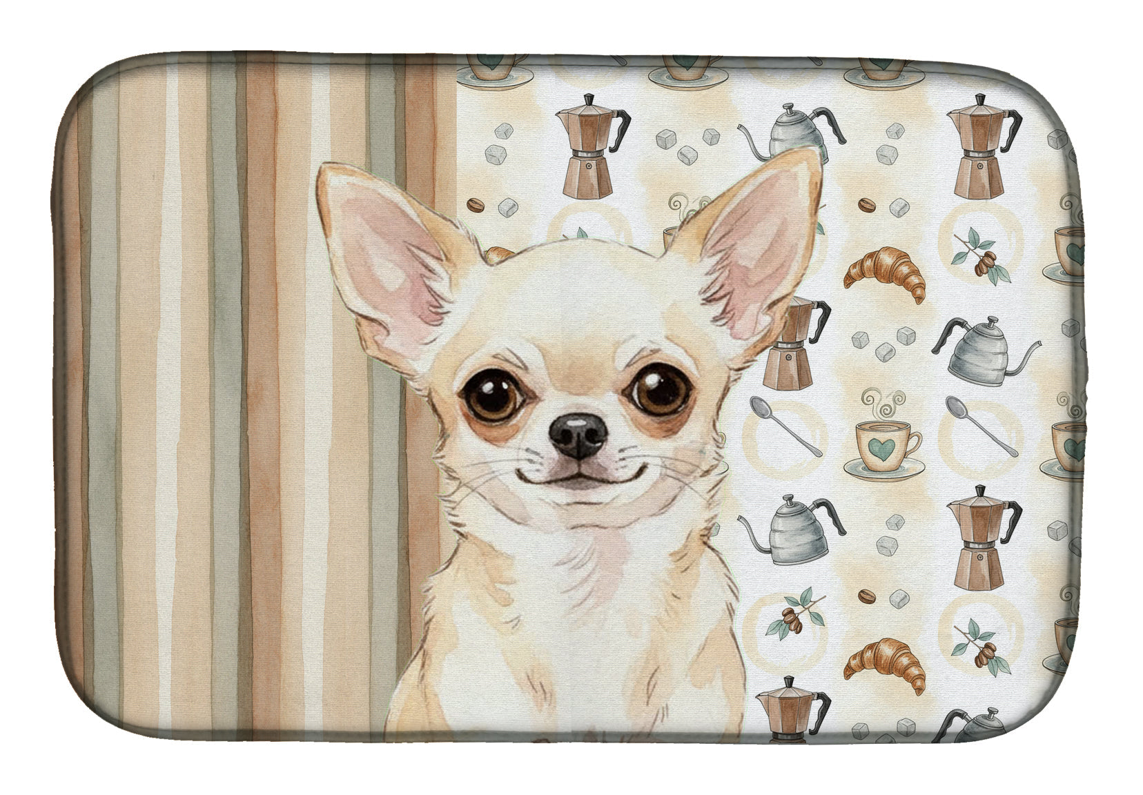 Cream Chihuahua Coffee Bar Dish Drying Mat Absorbent Dish Drying Mat Pad for Kitchen Counter Dish Drainer Mat for Countertop, 14 x 21", Multicolor