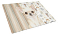 Cream Chihuahua Coffee Bar Cutting Board Tempered Glass Kitchen Cutting Surface, Heat Resistant Chopping, Non-Slip Feet, Food Prep & Serving