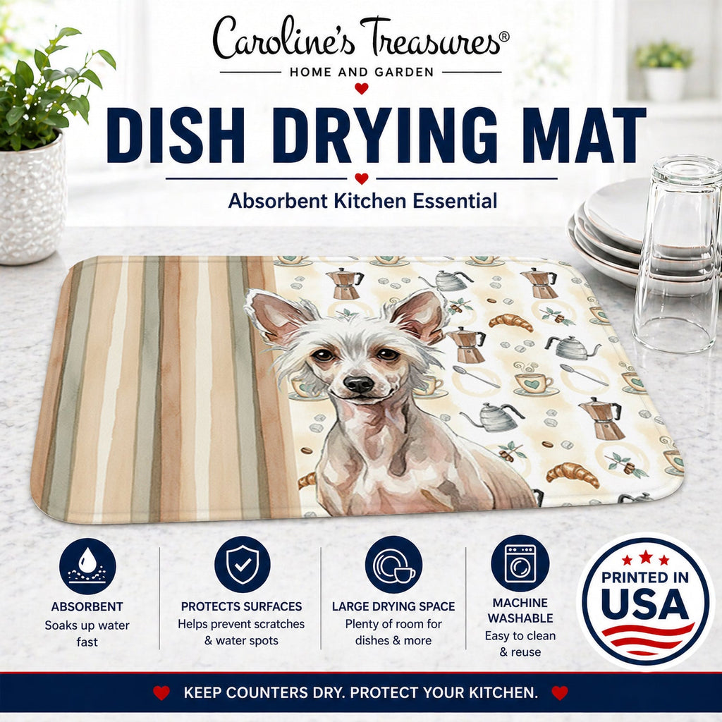 Hairless Chinese Crested Coffee Bar Dish Drying Mat Absorbent Dish Drying Mat Pad for Kitchen Counter Dish Drainer Mat for Countertop, 14 x 21", Multicolor