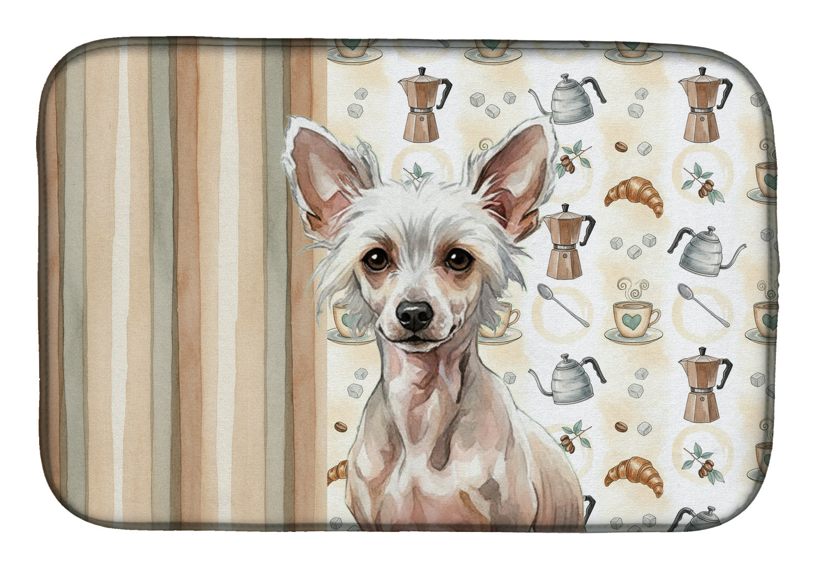 Hairless Chinese Crested Coffee Bar Dish Drying Mat Absorbent Dish Drying Mat Pad for Kitchen Counter Dish Drainer Mat for Countertop, 14 x 21", Multicolor