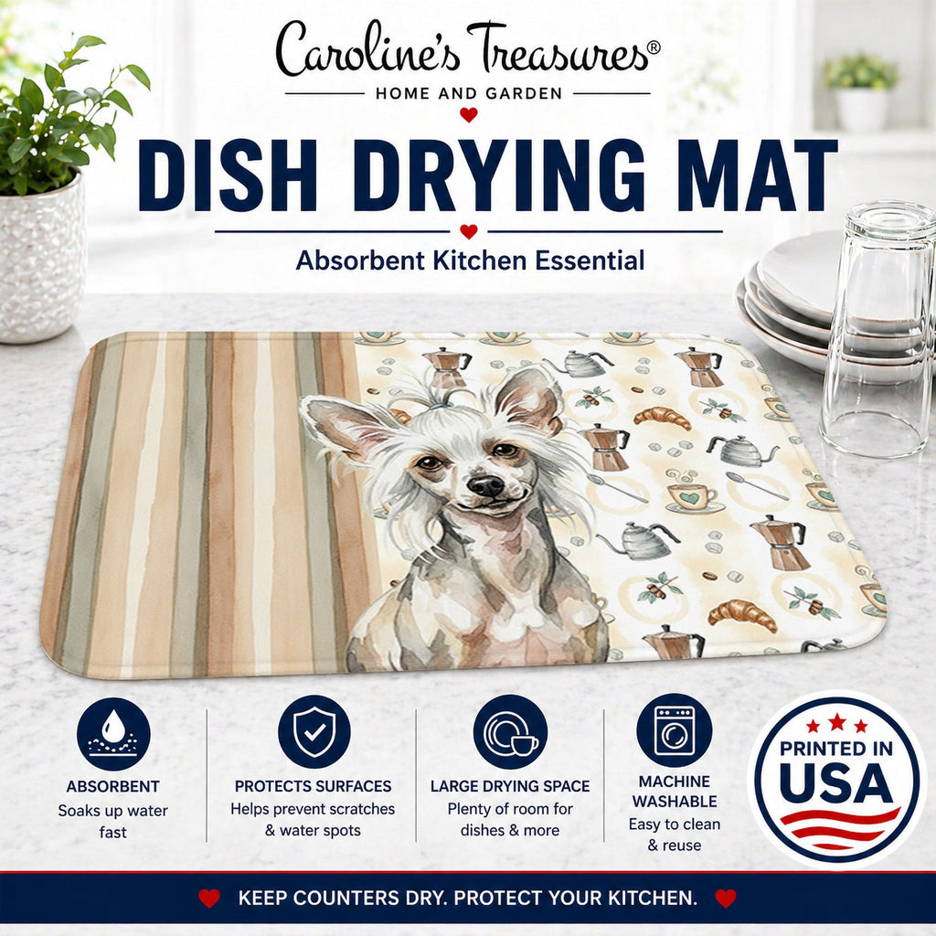 Hairless Mottled Pattern Chinese Crested Coffee Bar Dish Drying Mat Absorbent Dish Drying Mat Pad for Kitchen Counter Dish Drainer Mat for Countertop, 14 x 21", Multicolor