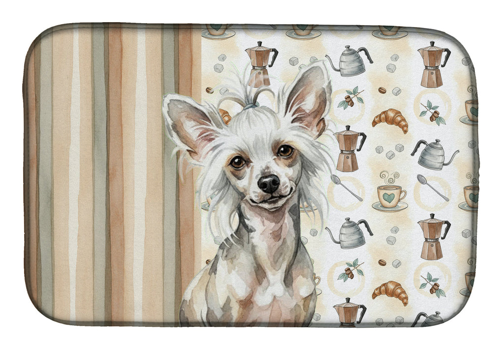 Hairless Mottled Pattern Chinese Crested Coffee Bar Dish Drying Mat Absorbent Dish Drying Mat Pad for Kitchen Counter Dish Drainer Mat for Countertop, 14 x 21", Multicolor