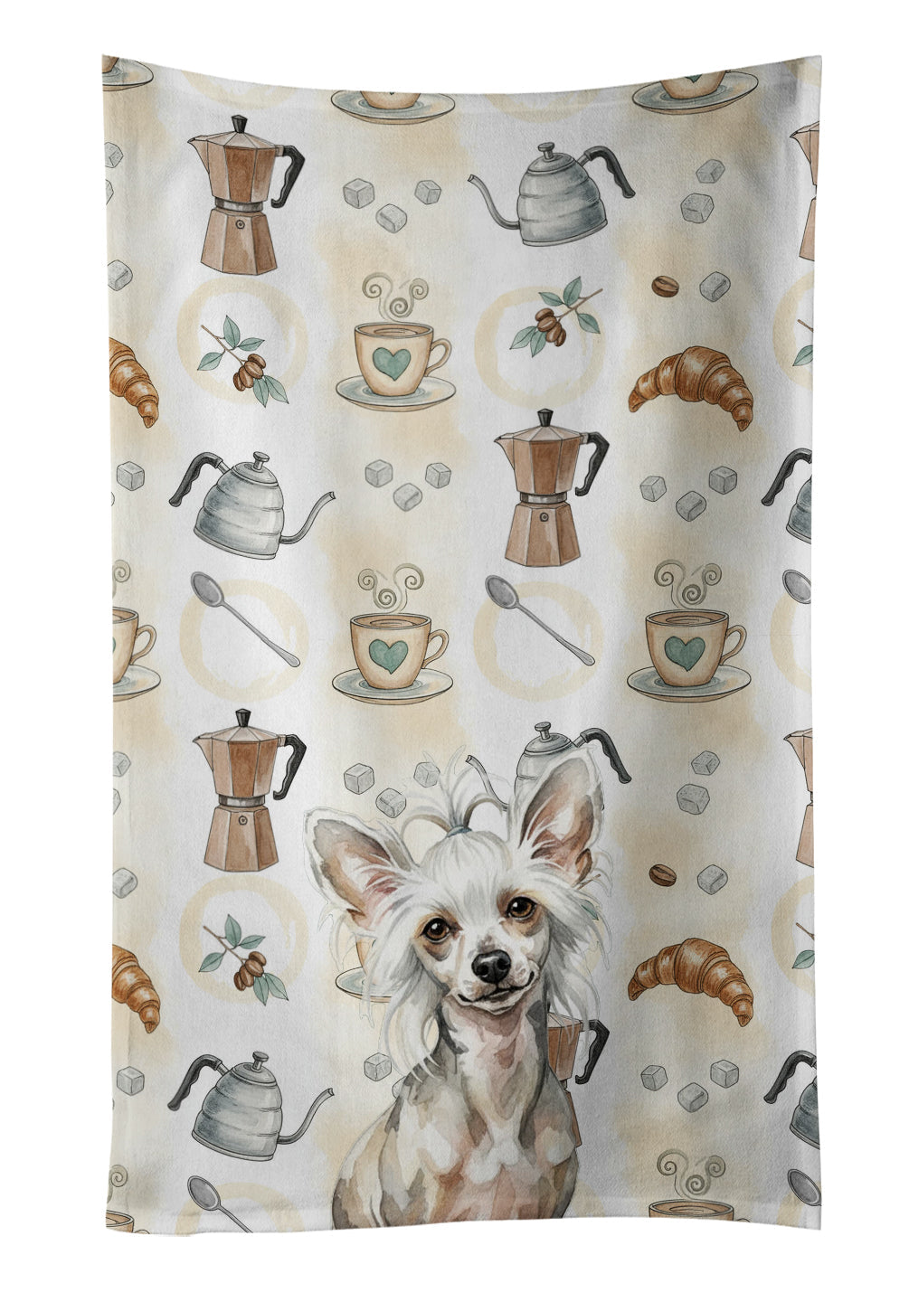 Hairless Mottled Pattern Chinese Crested Coffee Bar Kitchen Towel Velour Plush Front and Cotton Loop Back Machine Washable