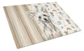 Hairless Mottled Pattern Chinese Crested Coffee Bar Cutting Board Tempered Glass Kitchen Cutting Surface, Heat Resistant Chopping, Non-Slip Feet, Food Prep & Serving