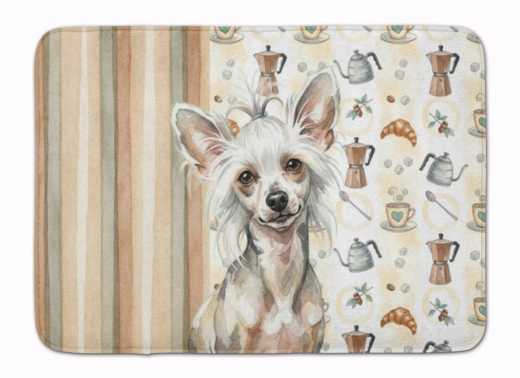 Hairless Mottled Pattern Chinese Crested Coffee Bar Memory Foam Kitchen Mat Machine Washable Anti-Fatigue Cushion Comfort Bath or Kitchen Rug