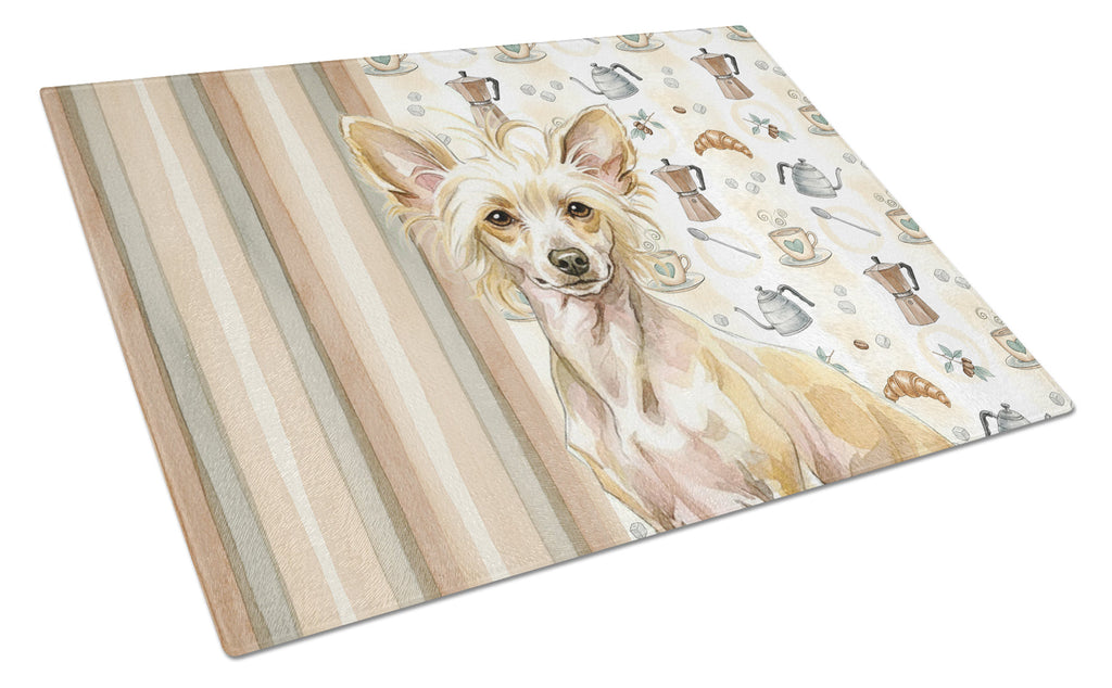 Hairless Palomino Chinese Crested Coffee Bar Cutting Board Tempered Glass Kitchen Cutting Surface, Heat Resistant Chopping, Non-Slip Feet, Food Prep & Serving