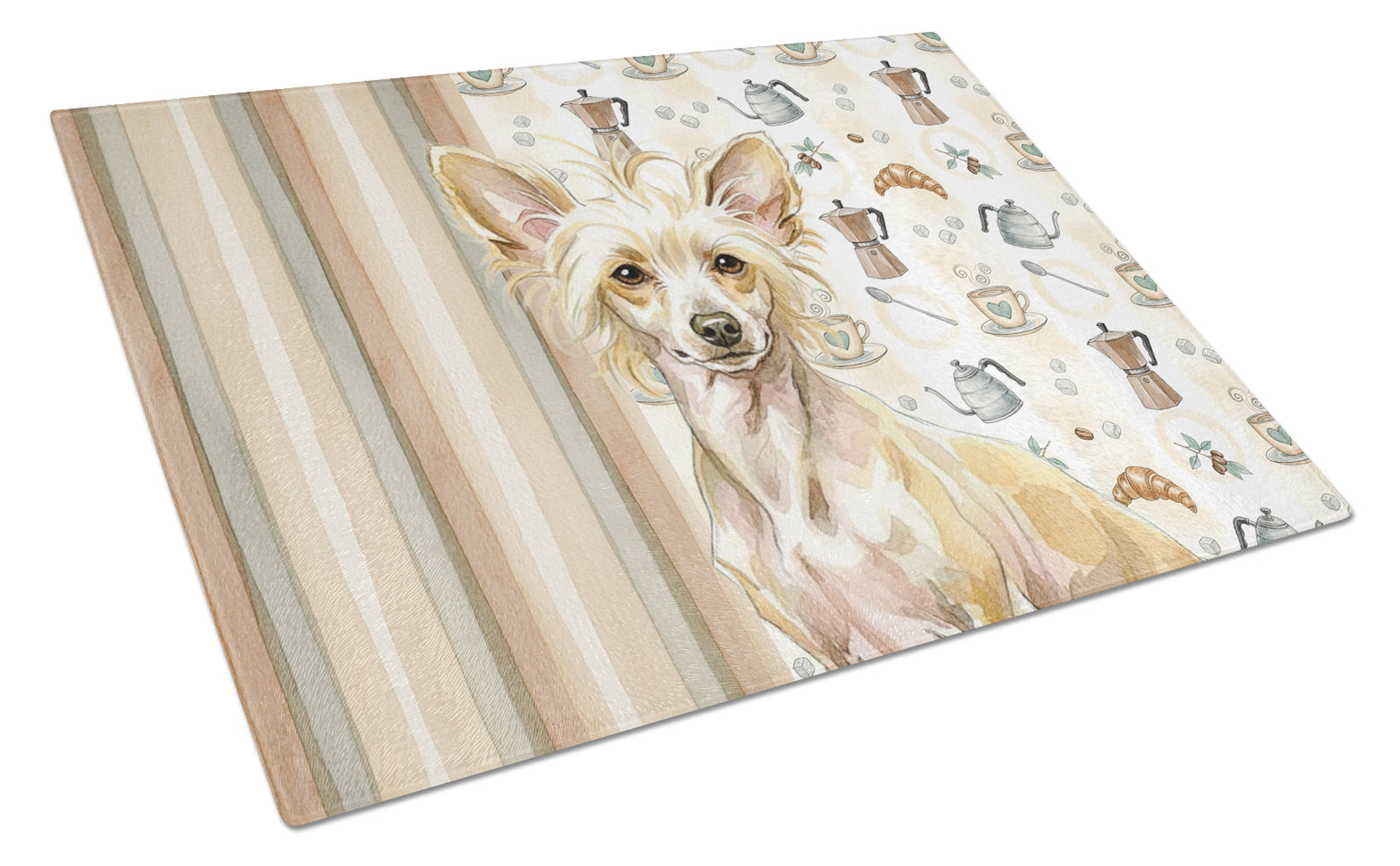 Hairless Palomino Chinese Crested Coffee Bar Cutting Board Tempered Glass Kitchen Cutting Surface, Heat Resistant Chopping, Non-Slip Feet, Food Prep & Serving