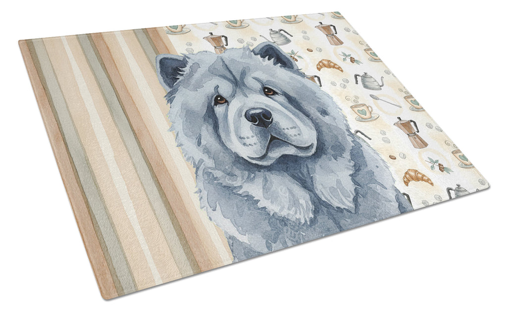 Blue Chow Chow Coffee Bar Cutting Board Tempered Glass Kitchen Cutting Surface, Heat Resistant Chopping, Non-Slip Feet, Food Prep & Serving