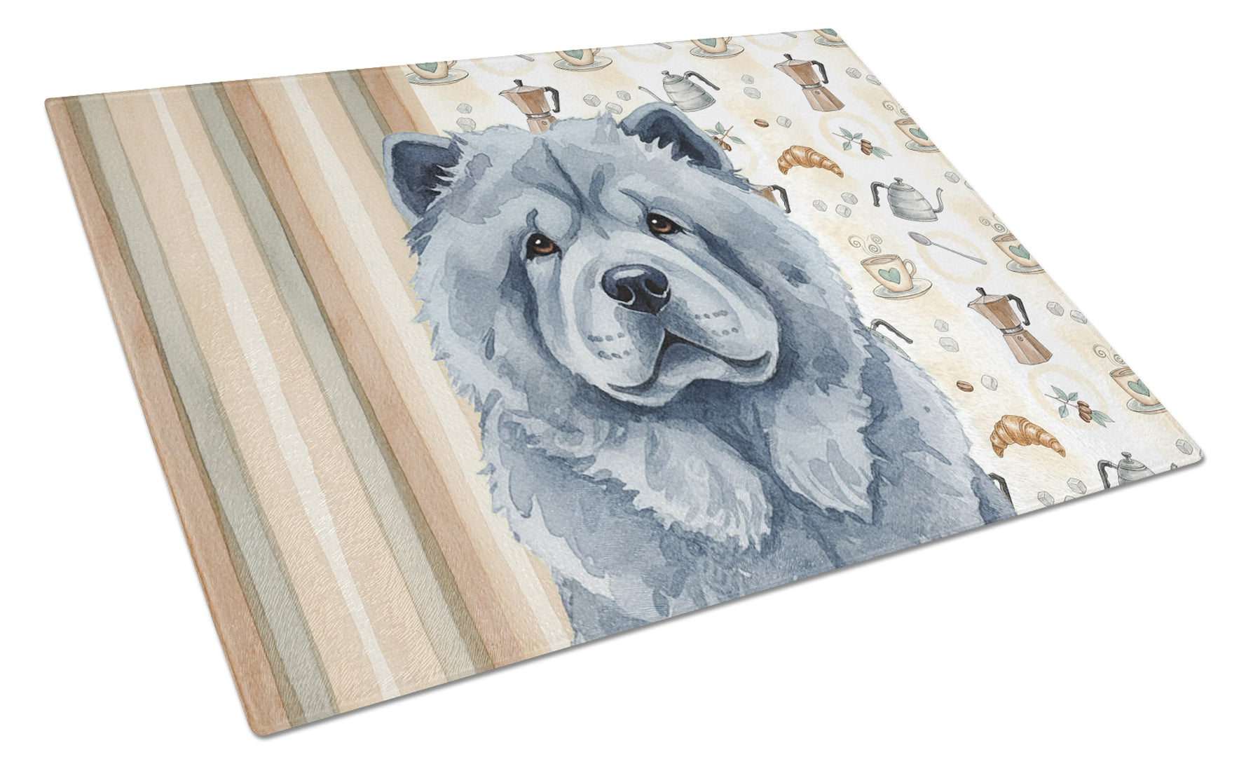 Blue Chow Chow Coffee Bar Cutting Board Tempered Glass Kitchen Cutting Surface, Heat Resistant Chopping, Non-Slip Feet, Food Prep & Serving