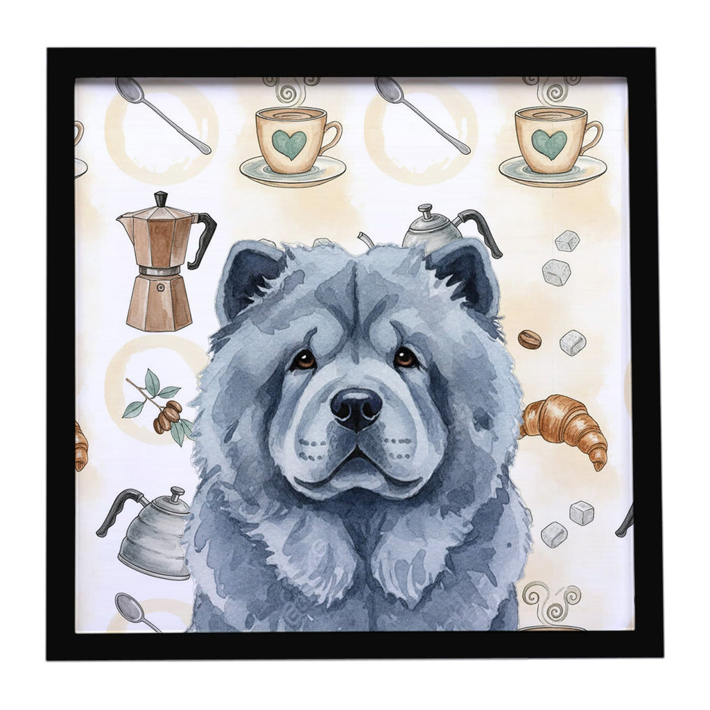 Blue Chow Chow Coffee Bar Framed Metal Print Bathroom, Kitchen, Office, Home Decor Wall Art Ready to Hang, Square, 8X8