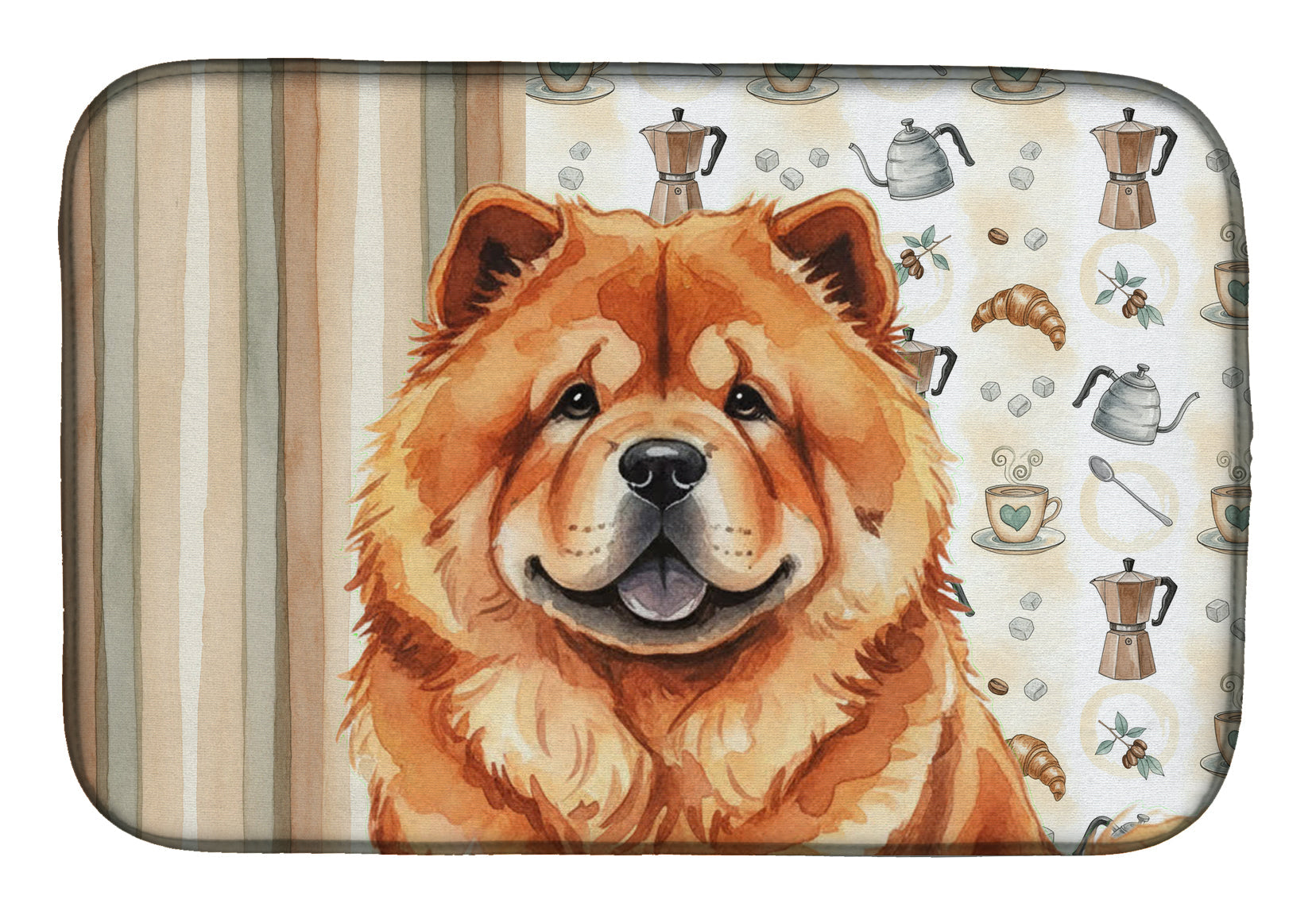 Red Chow Chow Coffee Bar Dish Drying Mat Absorbent Dish Drying Mat Pad for Kitchen Counter Dish Drainer Mat for Countertop, 14 x 21", Multicolor