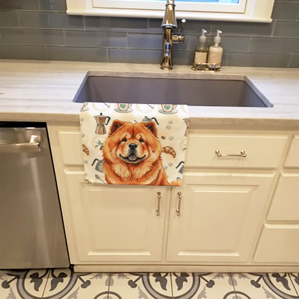 Red Chow Chow Coffee Bar Kitchen Towel Velour Plush Front and Cotton Loop Back Machine Washable
