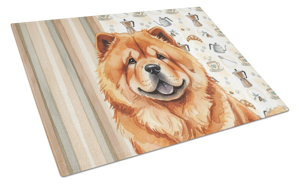 Red Chow Chow Coffee Bar Cutting Board Tempered Glass Kitchen Cutting Surface, Heat Resistant Chopping, Non-Slip Feet, Food Prep & Serving