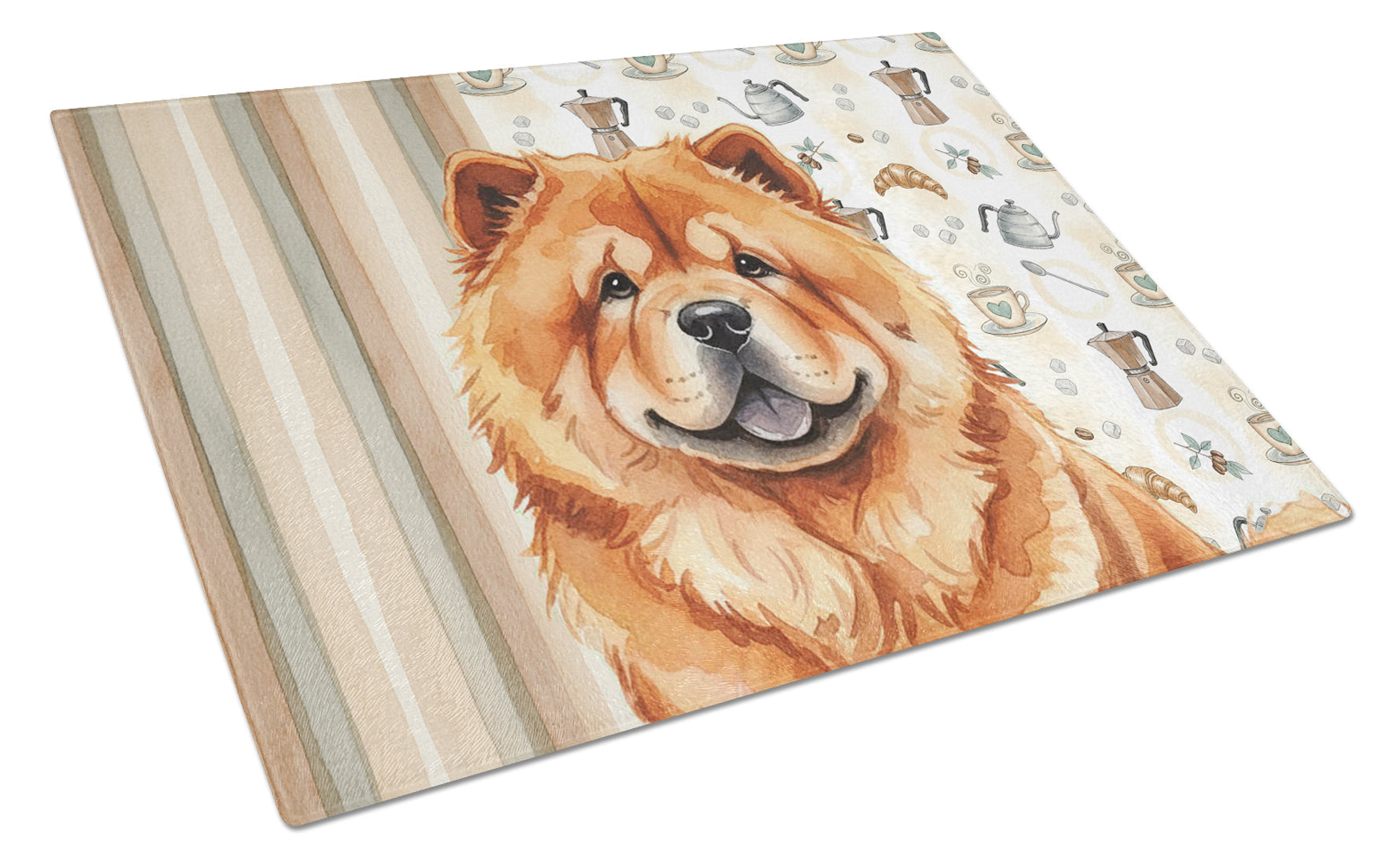 Red Chow Chow Coffee Bar Cutting Board Tempered Glass Kitchen Cutting Surface, Heat Resistant Chopping, Non-Slip Feet, Food Prep & Serving