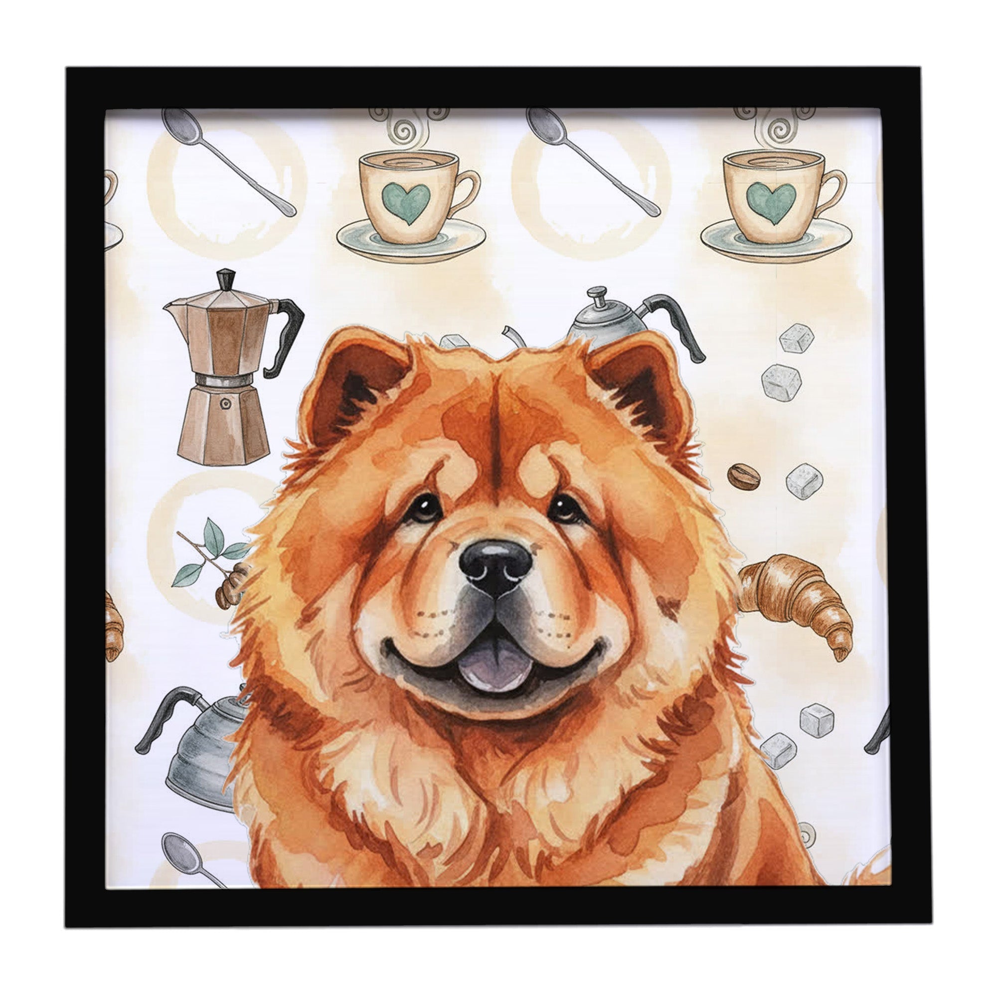 Red Chow Chow Coffee Bar Framed Metal Print Bathroom, Kitchen, Office, Home Decor Wall Art Ready to Hang, Square, 8X8