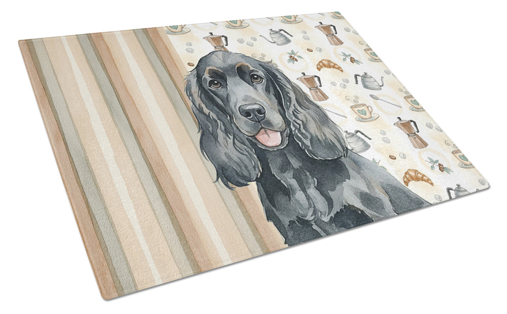 Black Cocker Spaniel Coffee Bar Cutting Board Tempered Glass Kitchen Cutting Surface, Heat Resistant Chopping, Non-Slip Feet, Food Prep & Serving