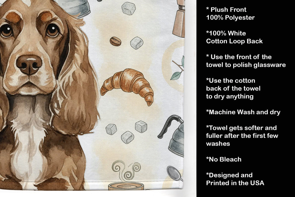 Chocolate Cocker Spaniel Coffee Bar Kitchen Towel Velour Plush Front and Cotton Loop Back Machine Washable