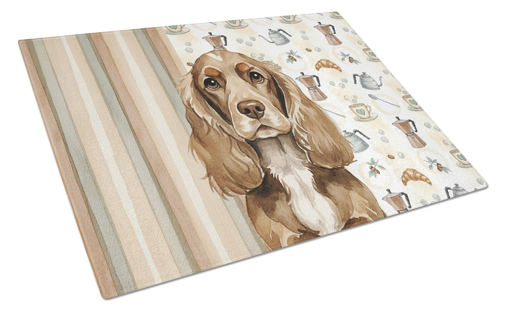 Chocolate Cocker Spaniel Coffee Bar Cutting Board Tempered Glass Kitchen Cutting Surface, Heat Resistant Chopping, Non-Slip Feet, Food Prep & Serving