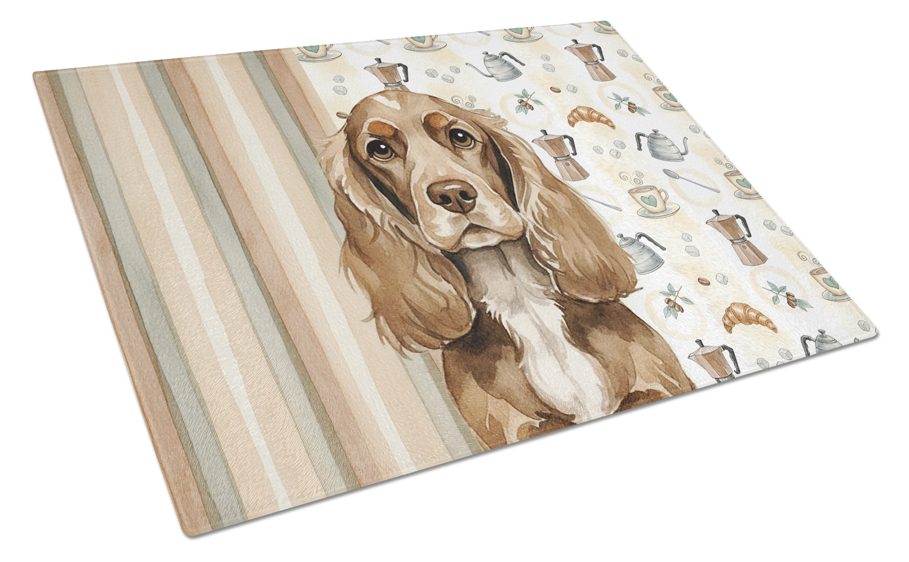 Chocolate Cocker Spaniel Coffee Bar Cutting Board Tempered Glass Kitchen Cutting Surface, Heat Resistant Chopping, Non-Slip Feet, Food Prep & Serving