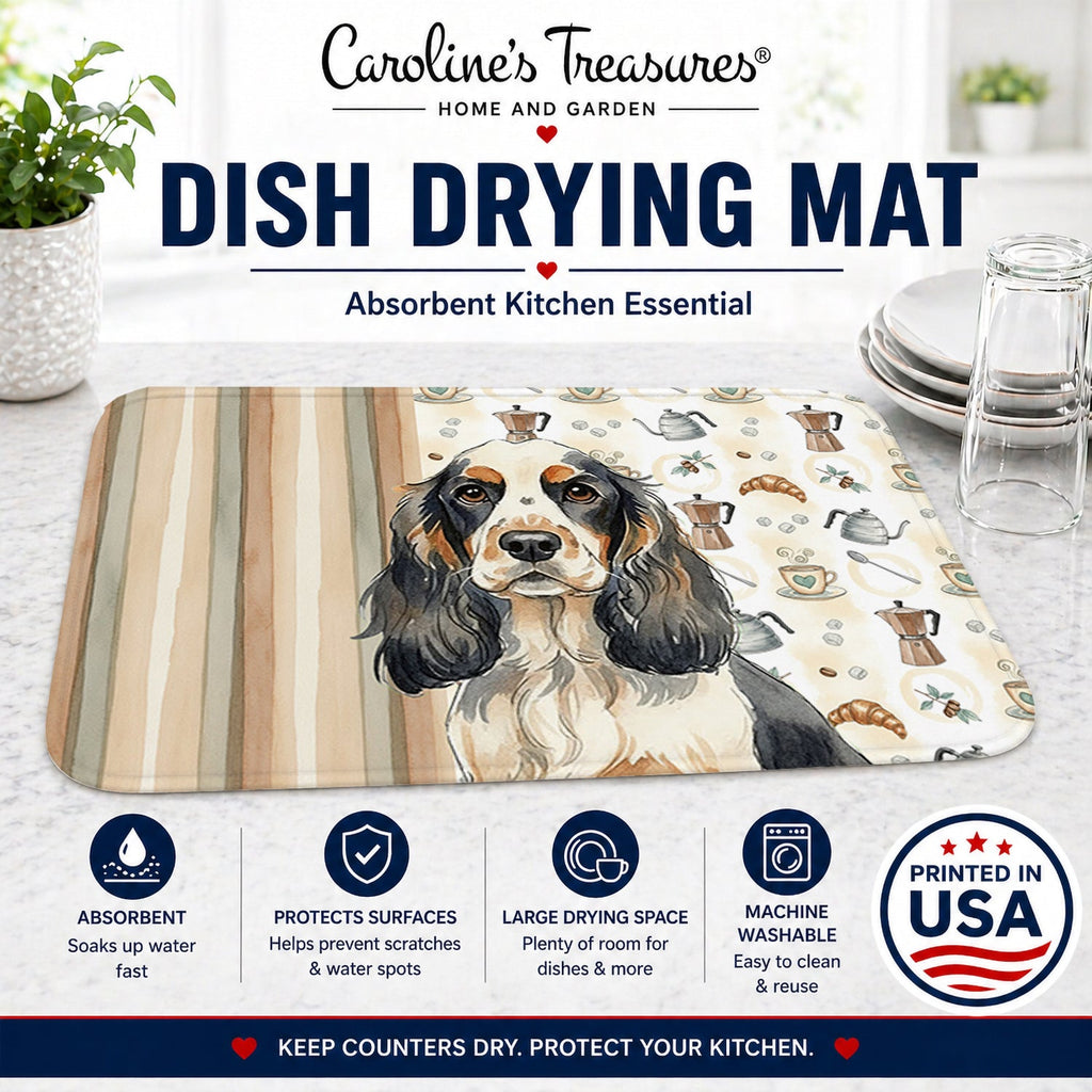 Parti Cocker Spaniel Coffee Bar Dish Drying Mat Absorbent Dish Drying Mat Pad for Kitchen Counter Dish Drainer Mat for Countertop, 14 x 21", Multicolor