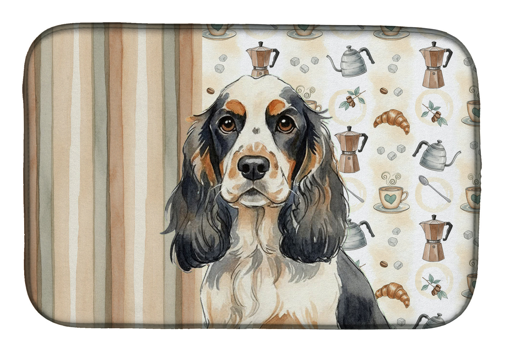 Parti Cocker Spaniel Coffee Bar Dish Drying Mat Absorbent Dish Drying Mat Pad for Kitchen Counter Dish Drainer Mat for Countertop, 14 x 21", Multicolor