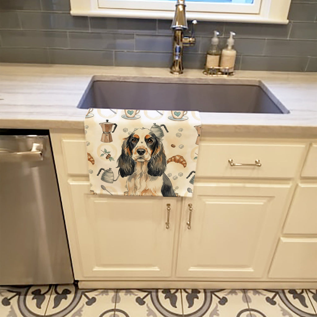 Parti Cocker Spaniel Coffee Bar Kitchen Towel Velour Plush Front and Cotton Loop Back Machine Washable