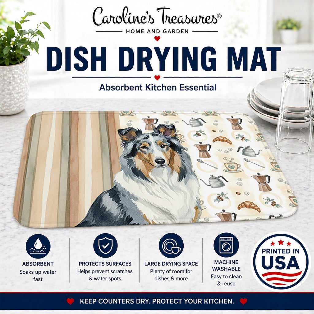 Blue Merle Collie Coffee Bar Dish Drying Mat Absorbent Dish Drying Mat Pad for Kitchen Counter Dish Drainer Mat for Countertop, 14 x 21", Multicolor
