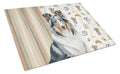 Blue Merle Collie Coffee Bar Cutting Board Tempered Glass Kitchen Cutting Surface, Heat Resistant Chopping, Non-Slip Feet, Food Prep & Serving