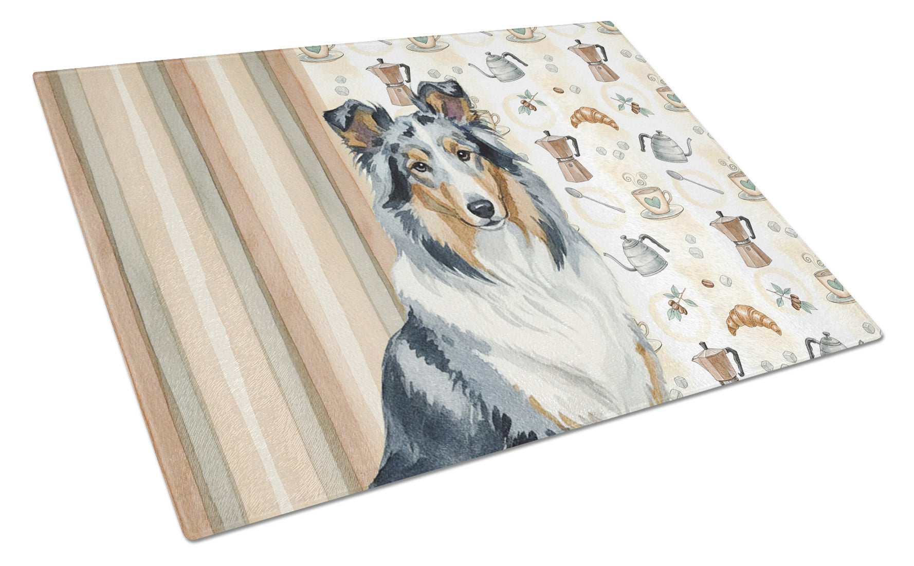 Blue Merle Collie Coffee Bar Cutting Board Tempered Glass Kitchen Cutting Surface, Heat Resistant Chopping, Non-Slip Feet, Food Prep & Serving