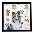 Blue Merle Collie Coffee Bar Framed Metal Print Bathroom, Kitchen, Office, Home Decor Wall Art Ready to Hang, Square, 8X8