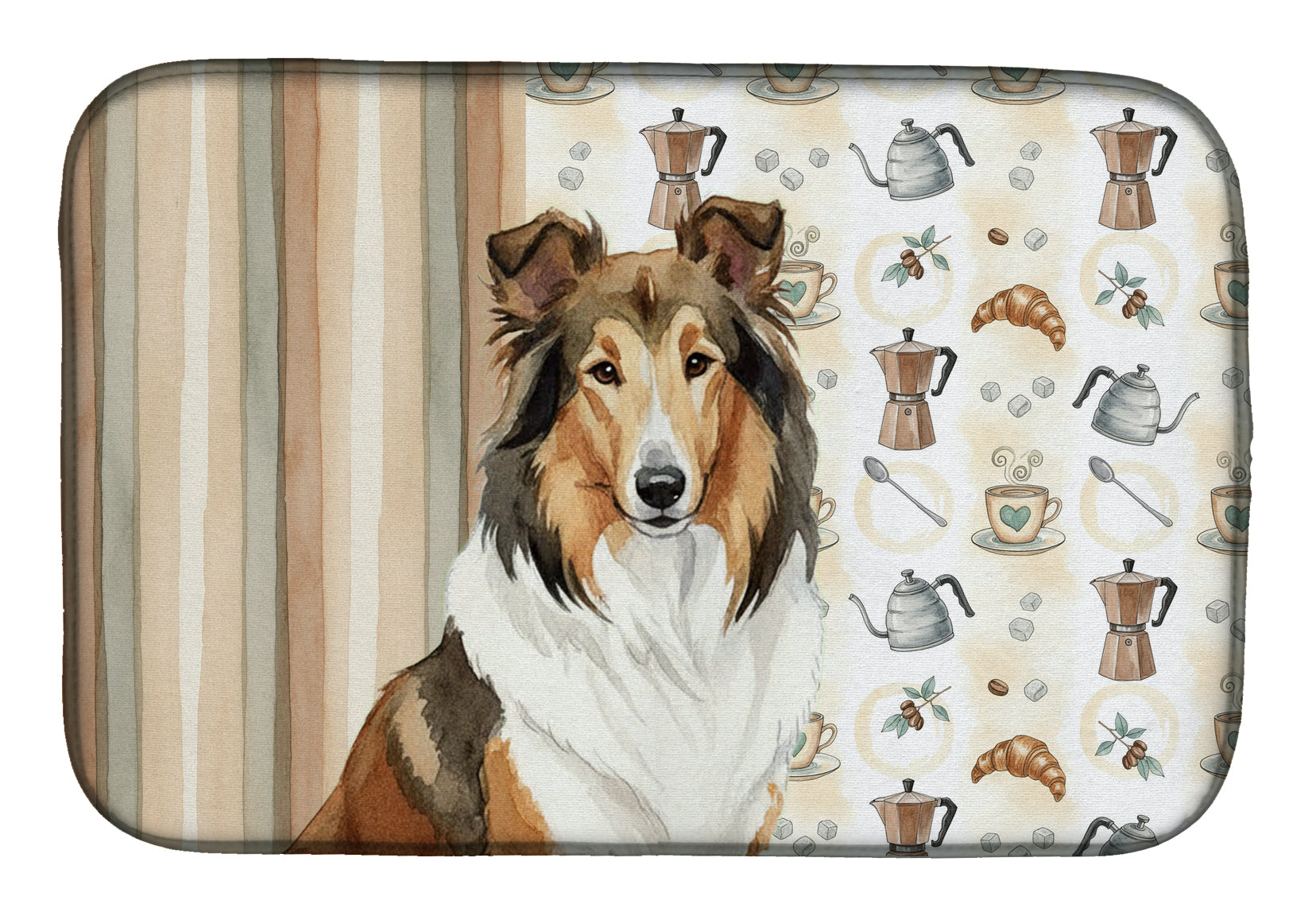 Sable Collie Coffee Bar Dish Drying Mat Absorbent Dish Drying Mat Pad for Kitchen Counter Dish Drainer Mat for Countertop, 14 x 21", Multicolor