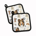 Sable Collie Coffee Bar Pot Holder Set of 2 Heat Resistant Quilted Hot Pads 7.5 x 7.5 Inch, Insulated Kitchen Trivets for Cooking & Baking