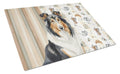 Tricolor Collie Coffee Bar Cutting Board Tempered Glass Kitchen Cutting Surface, Heat Resistant Chopping, Non-Slip Feet, Food Prep & Serving