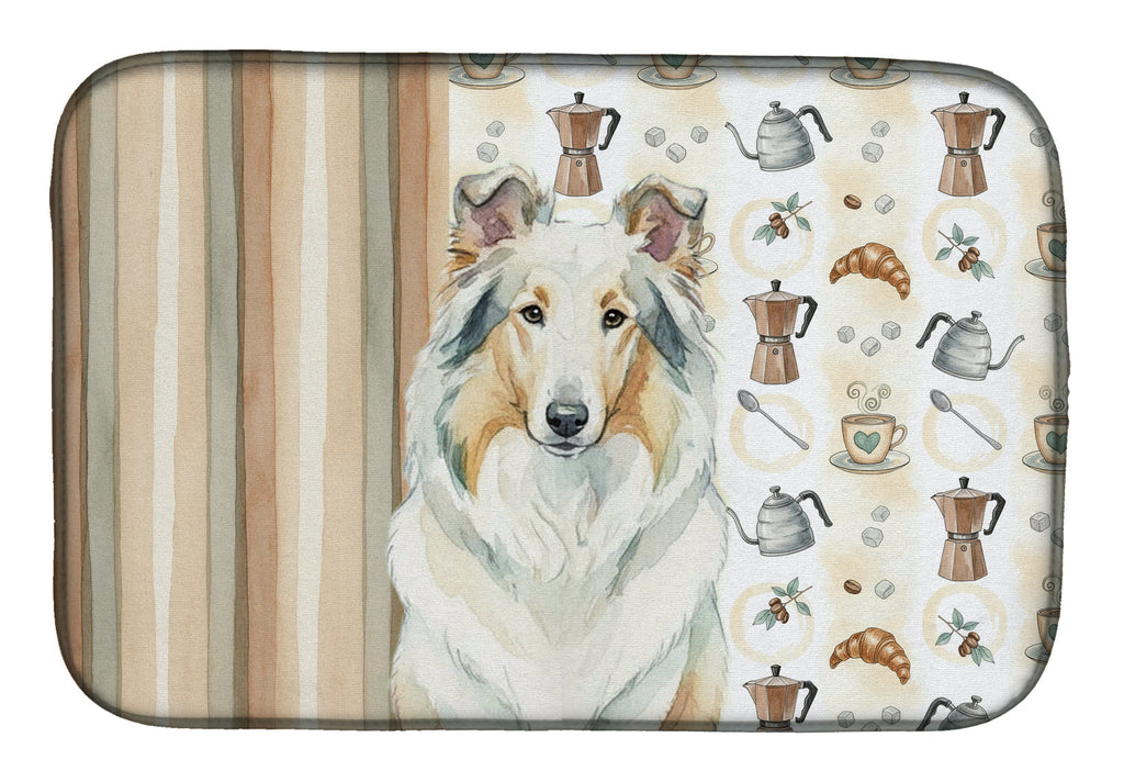White Collie Coffee Bar Dish Drying Mat Absorbent Dish Drying Mat Pad for Kitchen Counter Dish Drainer Mat for Countertop, 14 x 21", Multicolor