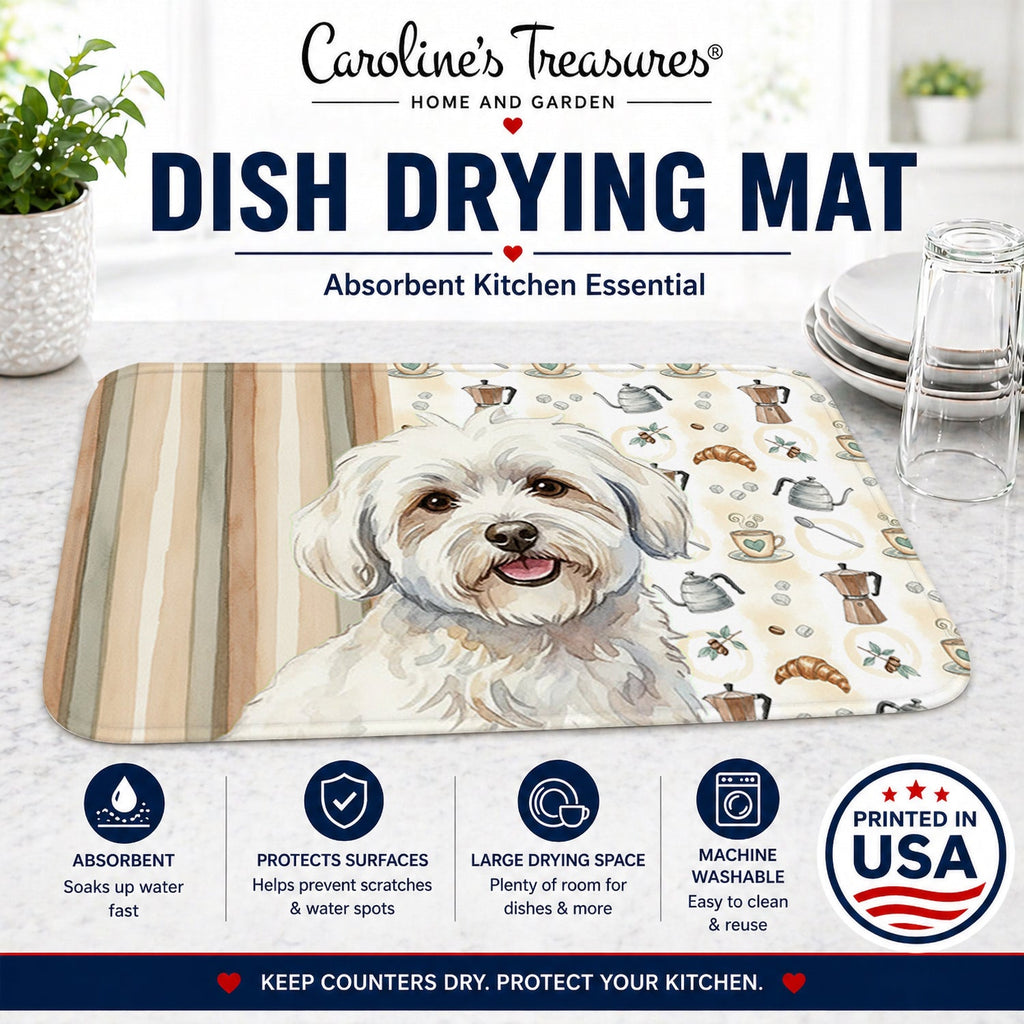 Coton de Tulear Coffee Bar Dish Drying Mat Absorbent Dish Drying Mat Pad for Kitchen Counter Dish Drainer Mat for Countertop, 14 x 21", Multicolor