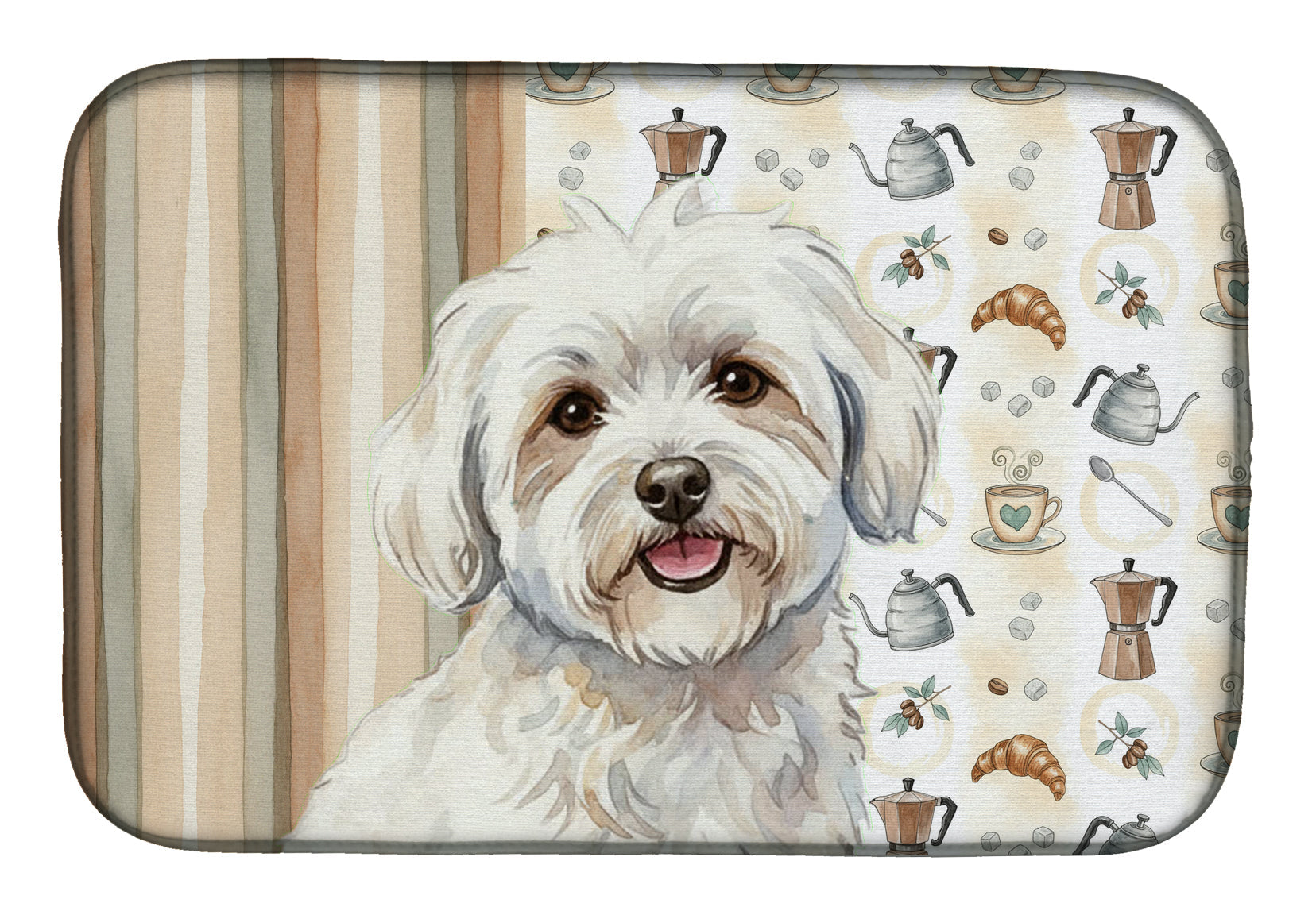 Coton de Tulear Coffee Bar Dish Drying Mat Absorbent Dish Drying Mat Pad for Kitchen Counter Dish Drainer Mat for Countertop, 14 x 21", Multicolor