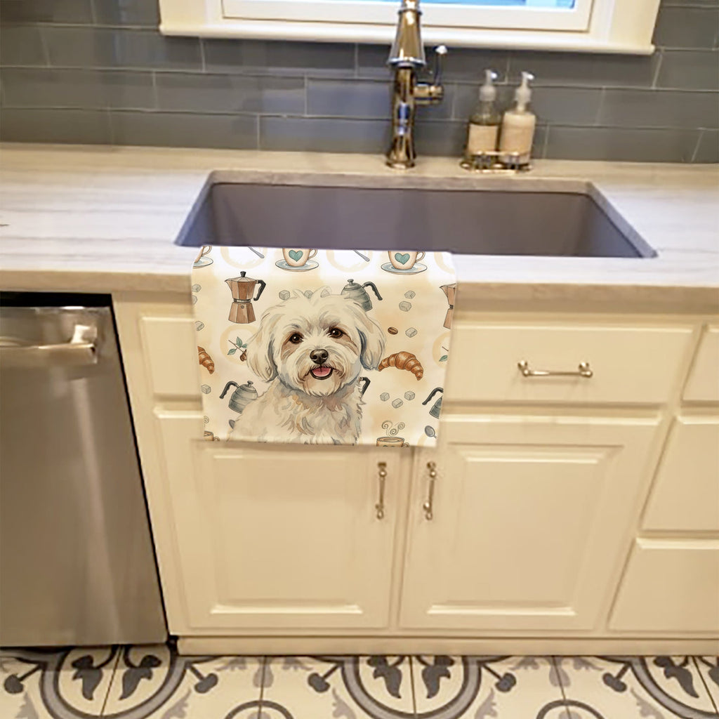 Coton de Tulear Coffee Bar Kitchen Towel Velour Plush Front and Cotton Loop Back Machine Washable