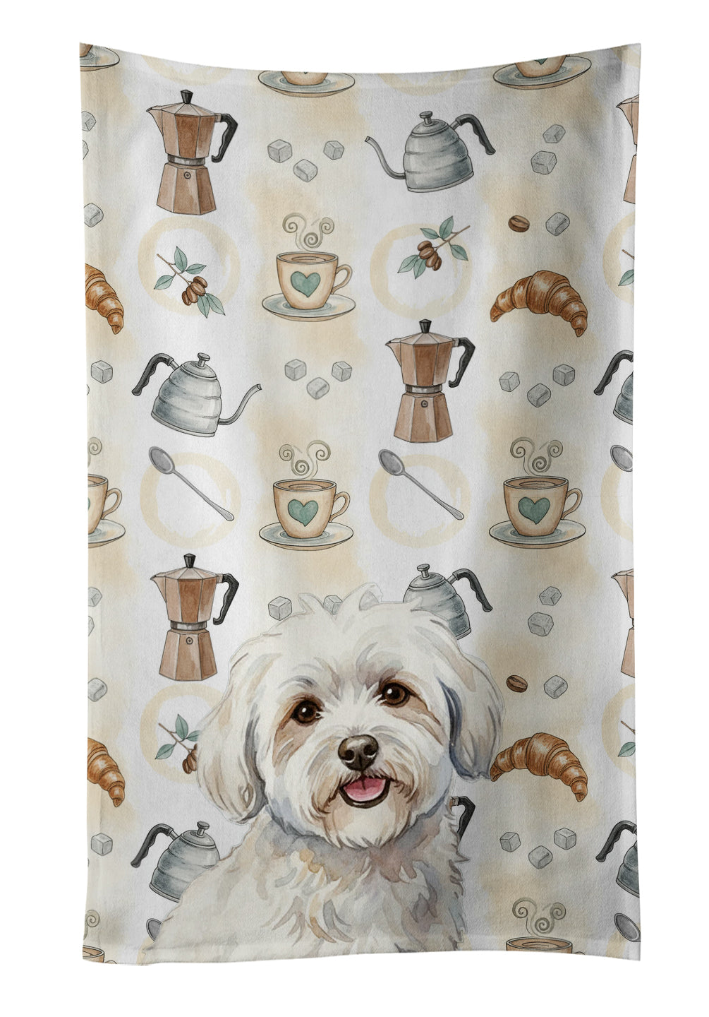 Coton de Tulear Coffee Bar Kitchen Towel Velour Plush Front and Cotton Loop Back Machine Washable