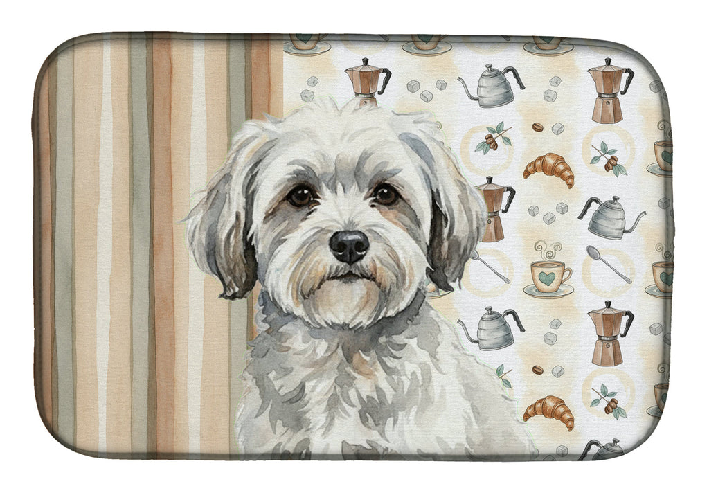 White with Gray Coton de Tulear Coffee Bar Dish Drying Mat Absorbent Dish Drying Mat Pad for Kitchen Counter Dish Drainer Mat for Countertop, 14 x 21", Multicolor