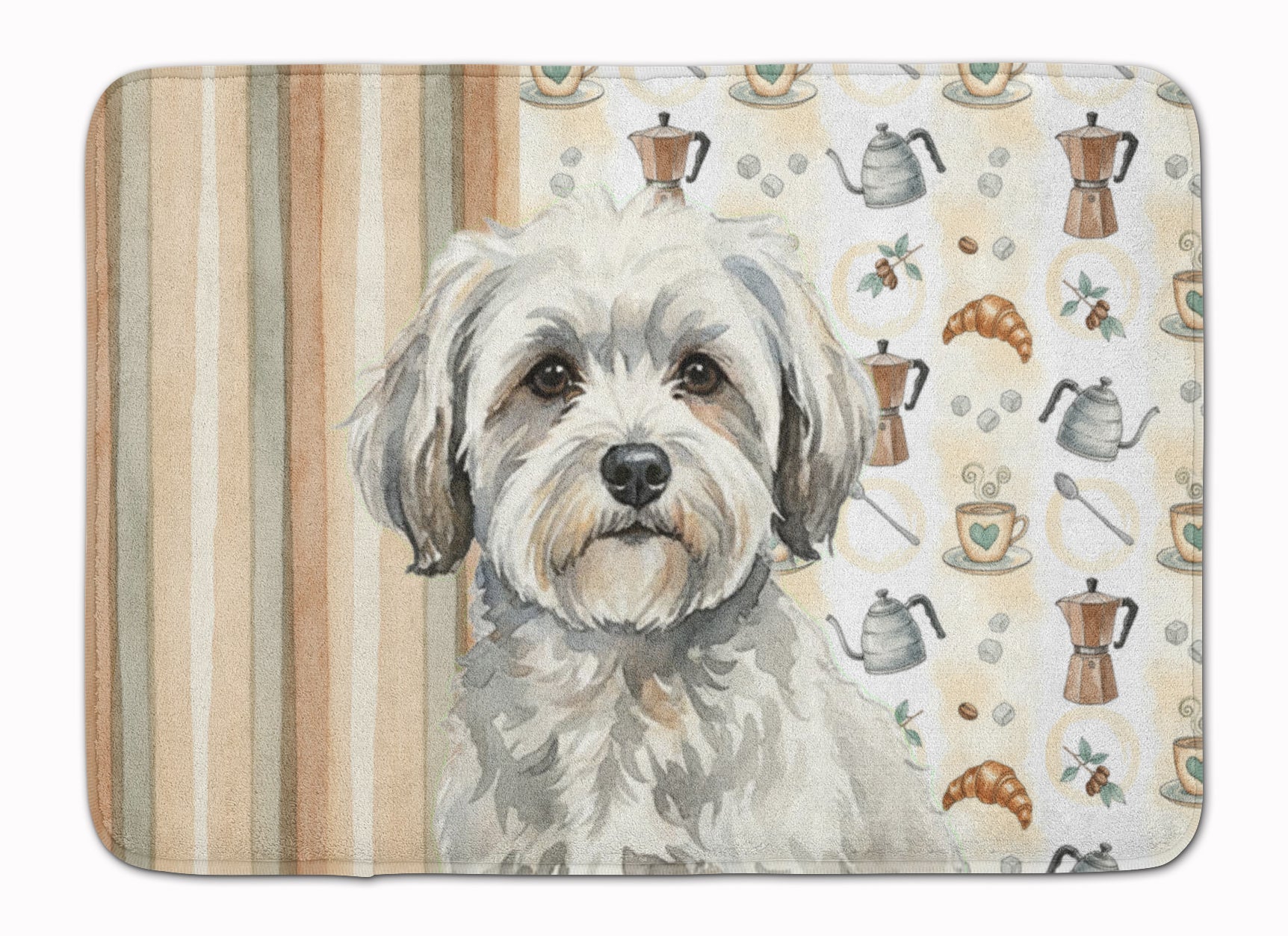White with Gray Coton de Tulear Coffee Bar Memory Foam Kitchen Mat Machine Washable Anti-Fatigue Cushion Comfort Bath or Kitchen Rug